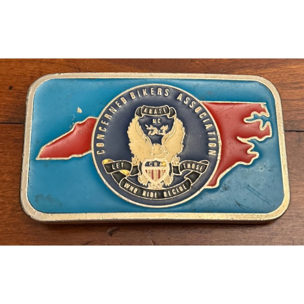 Vintage 1980 North Carolina Concerned Bikers Association CBA ABATE Belt Buckle